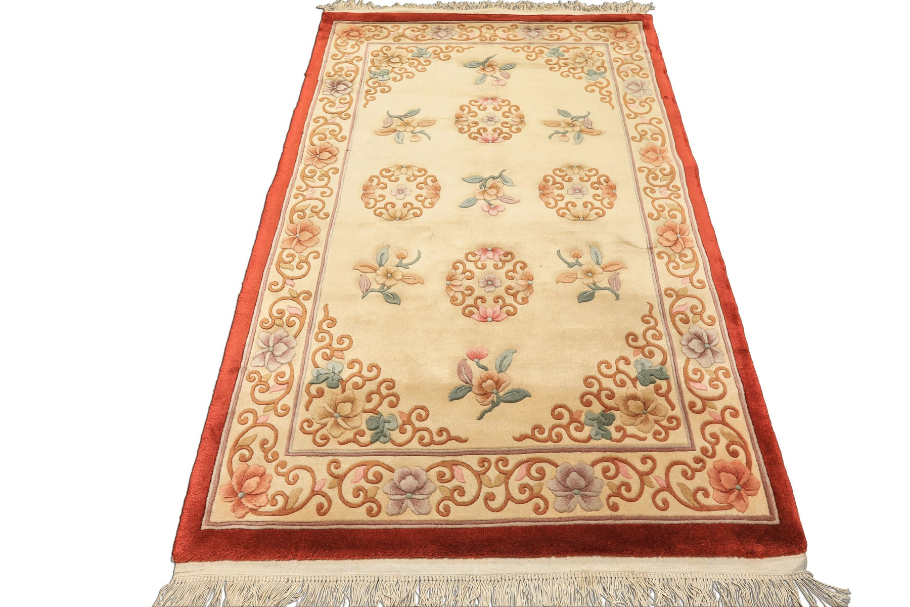 4x6 Beige, Caramel, Taupe Color Hand Knotted Chinese Art Deco Wool Traditional Oriental Rug