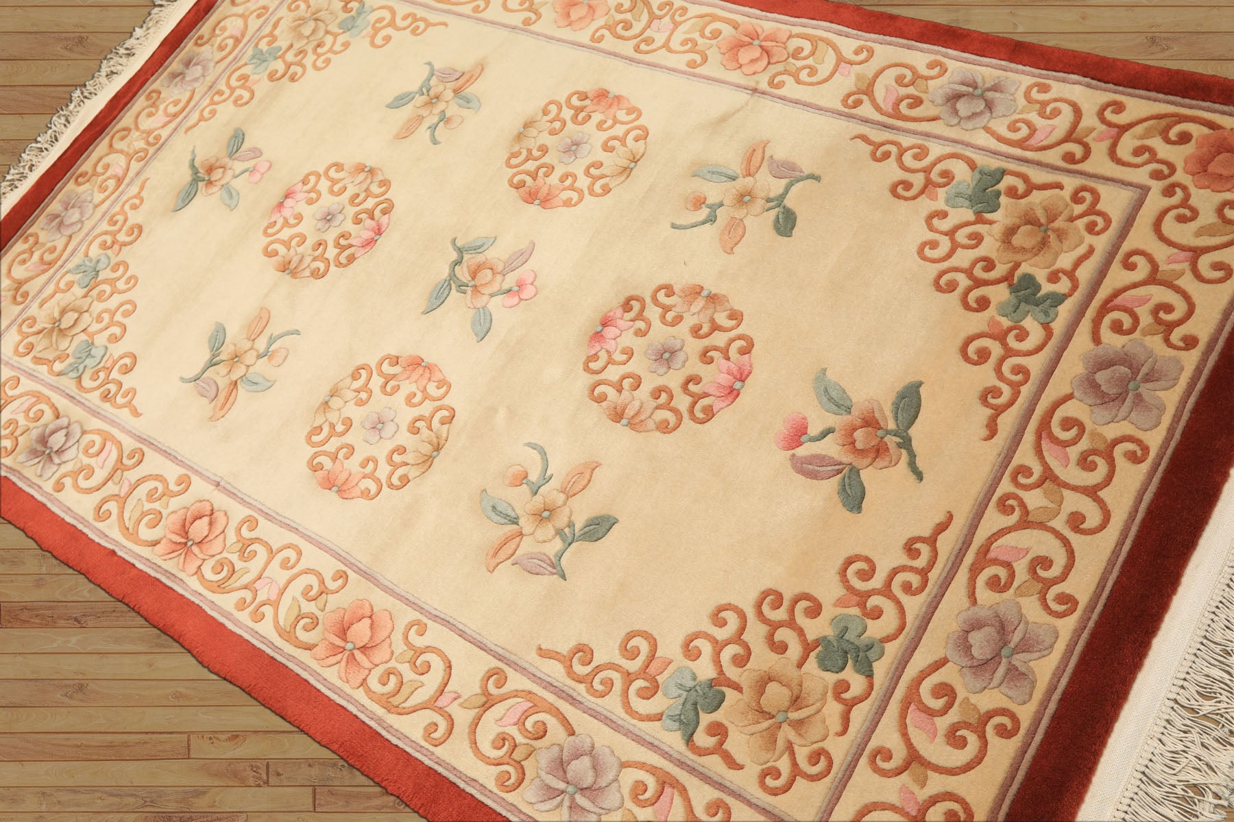 4x6 Beige, Caramel, Taupe Color Hand Knotted Chinese Art Deco Wool Traditional Oriental Rug