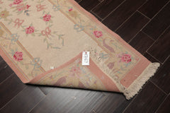 Runner Beige, Blush, Blue Color Hand Knotted All-Over 100% Wool Traditional Oriental Rug