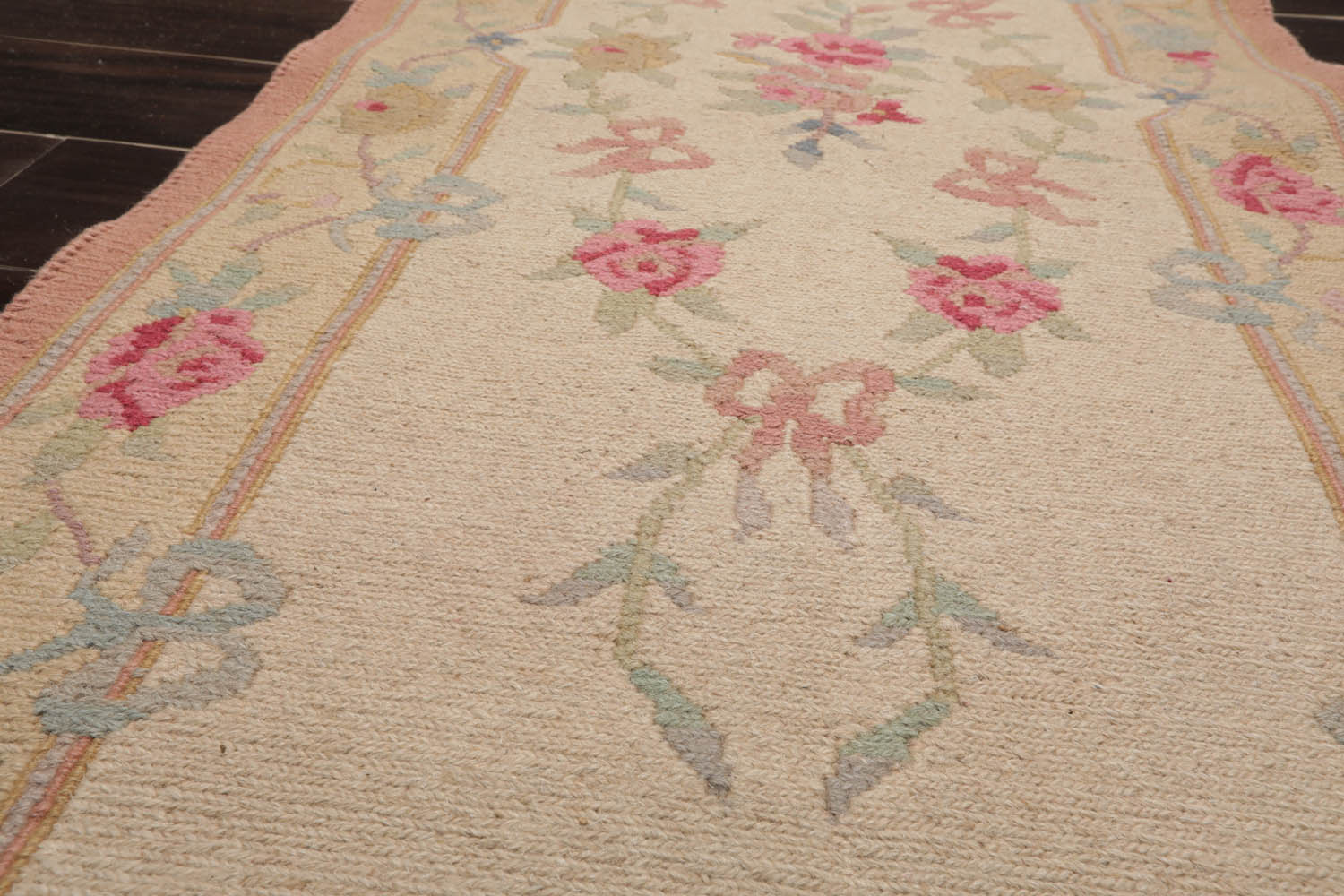 Runner Beige, Blush, Blue Color Hand Knotted All-Over 100% Wool Traditional Oriental Rug