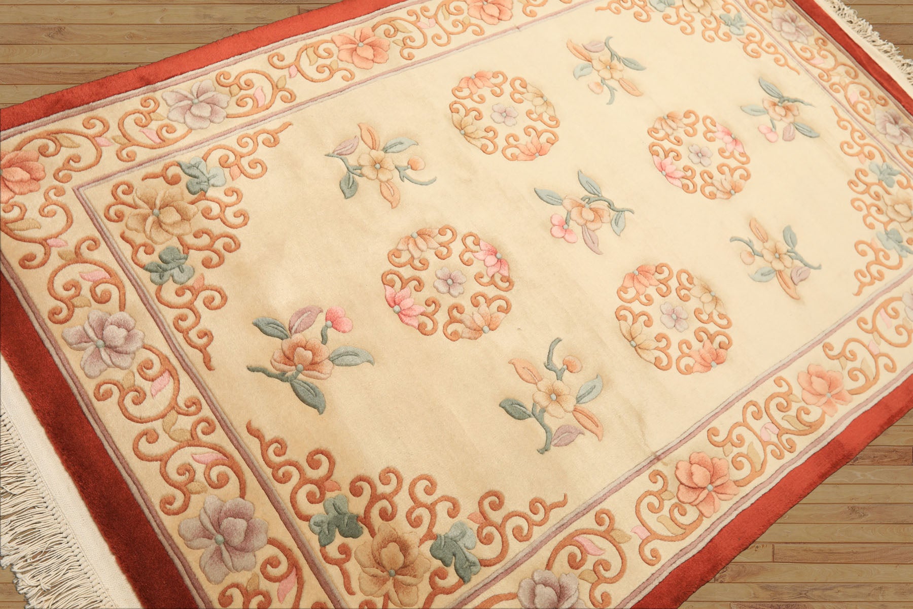 4x6 Beige, Caramel, Taupe Color Hand Knotted Chinese Art Deco Wool Traditional Oriental Rug