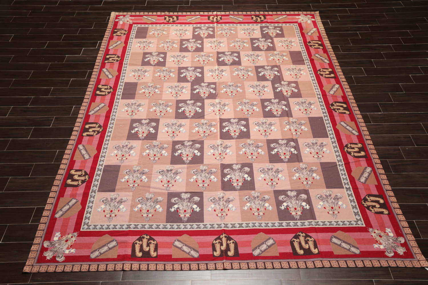 9x12 Rose, Taupe, Gray Color Hand Woven All-Over 100% Wool Traditional Oriental Rug