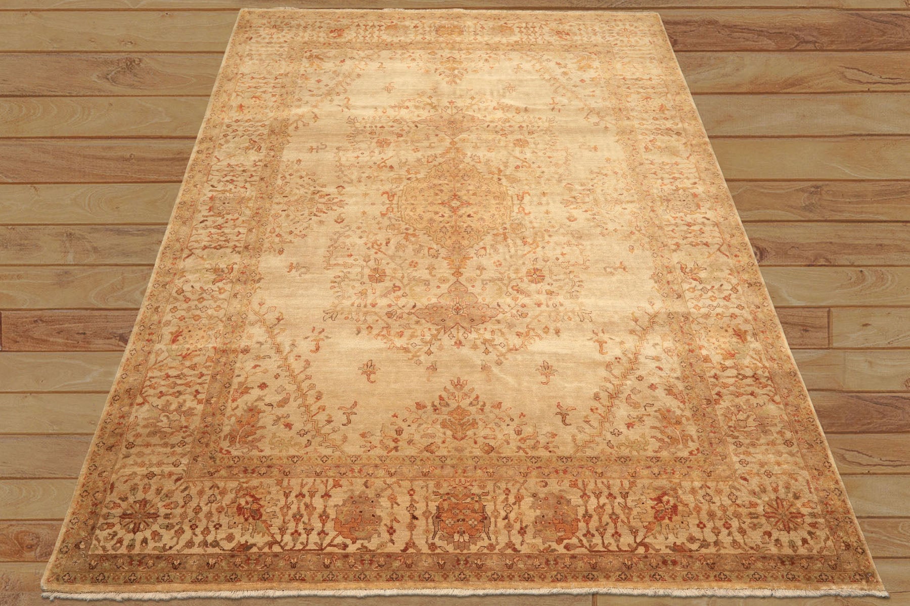 9x12 Beige, Tan, Gold Color Hand Knotted Agra Wool Traditional Oriental Rug