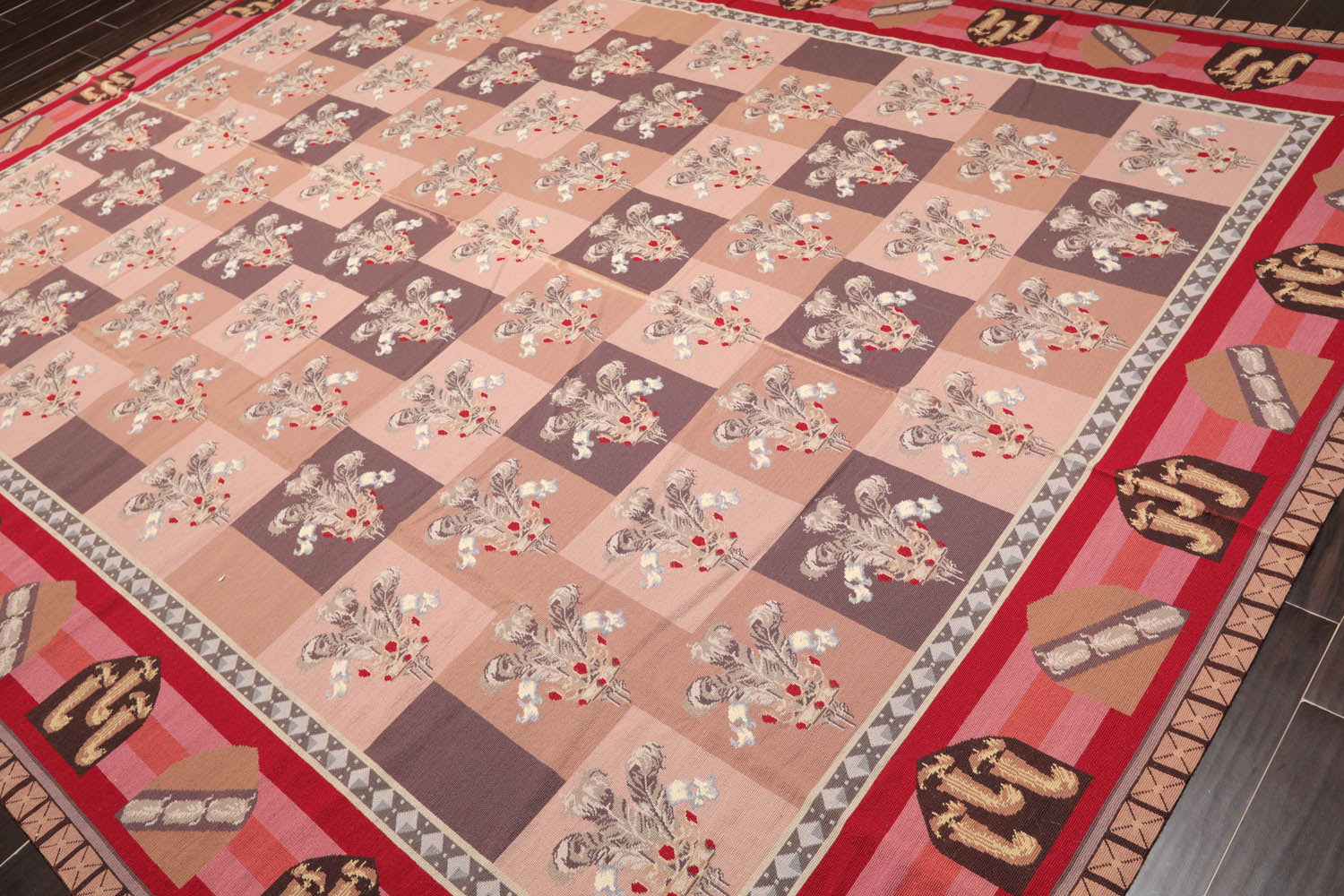 9x12 Rose, Taupe, Gray Color Hand Woven All-Over 100% Wool Traditional Oriental Rug