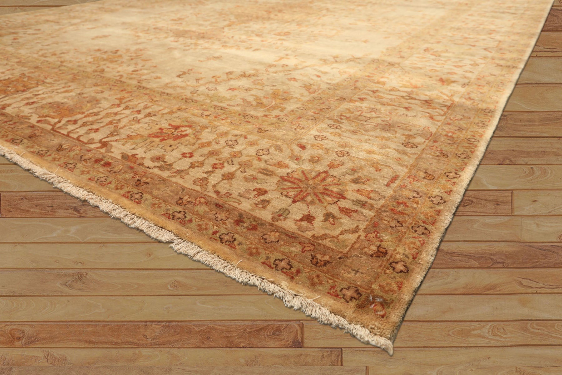 9x12 Beige, Tan, Gold Color Hand Knotted Agra Wool Traditional Oriental Rug