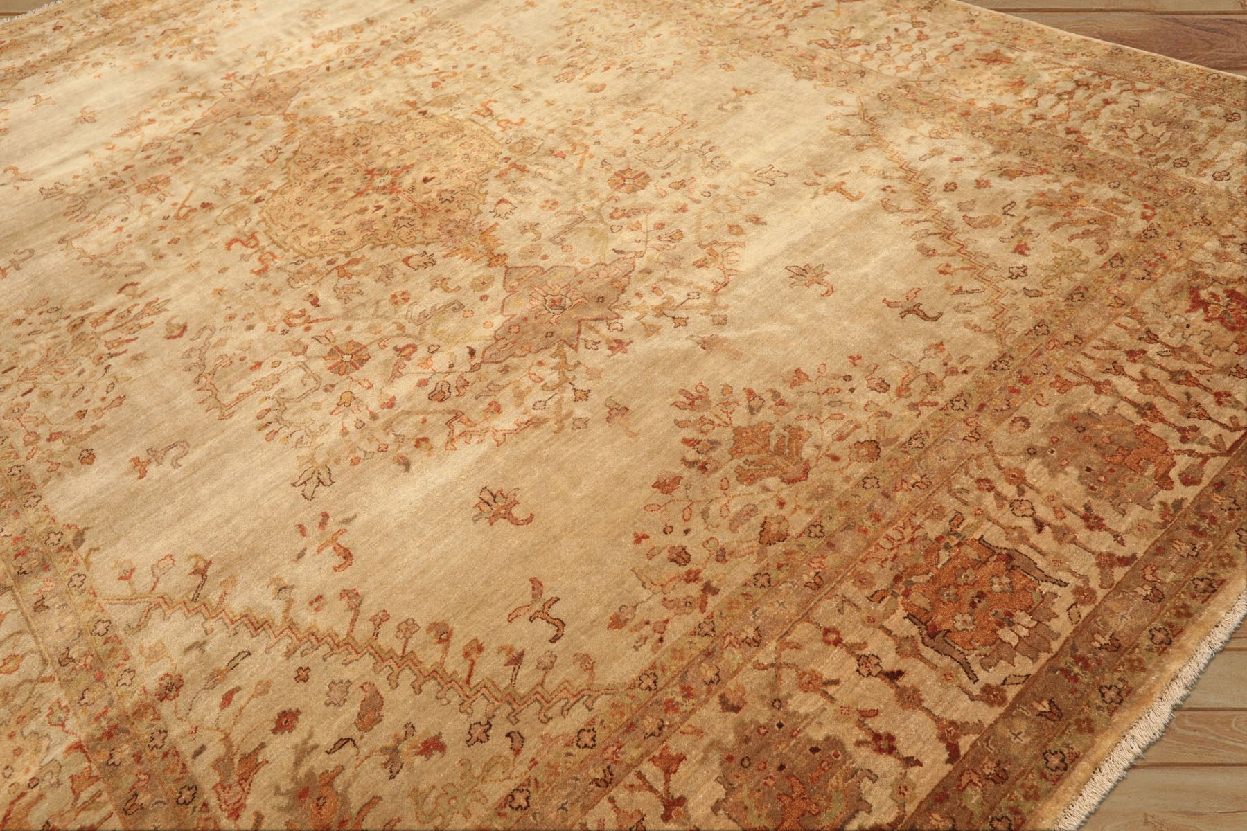 9x12 Beige, Tan, Gold Color Hand Knotted Agra Wool Traditional Oriental Rug