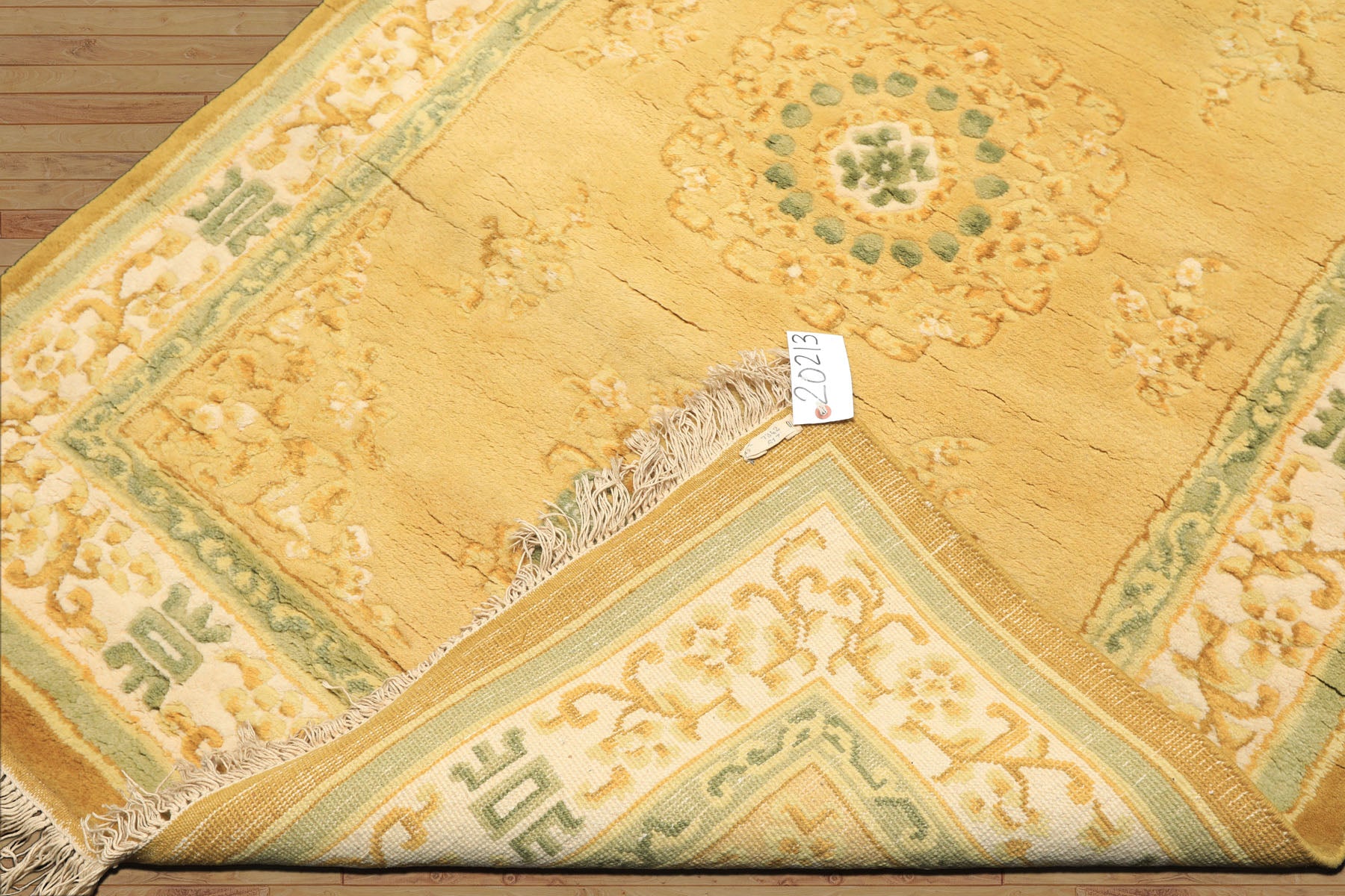 4x6 Gold, Ivory, Sage Color Hand Knotted Indo Tibetan Wool Traditional Oriental Rug