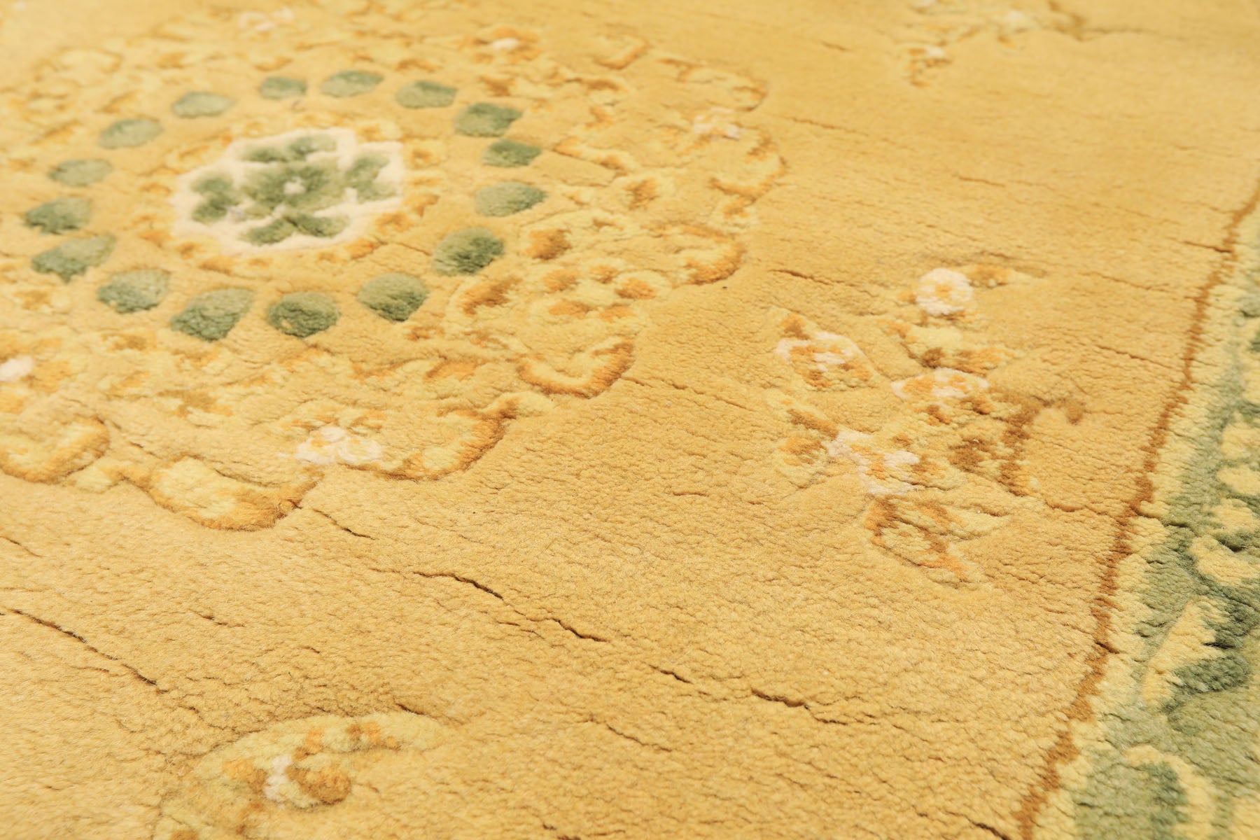 4x6 Gold, Ivory, Sage Color Hand Knotted Indo Tibetan Wool Traditional Oriental Rug