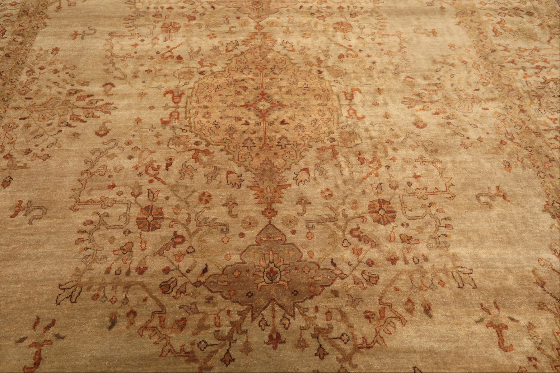 9x12 Beige, Tan, Gold Color Hand Knotted Agra Wool Traditional Oriental Rug