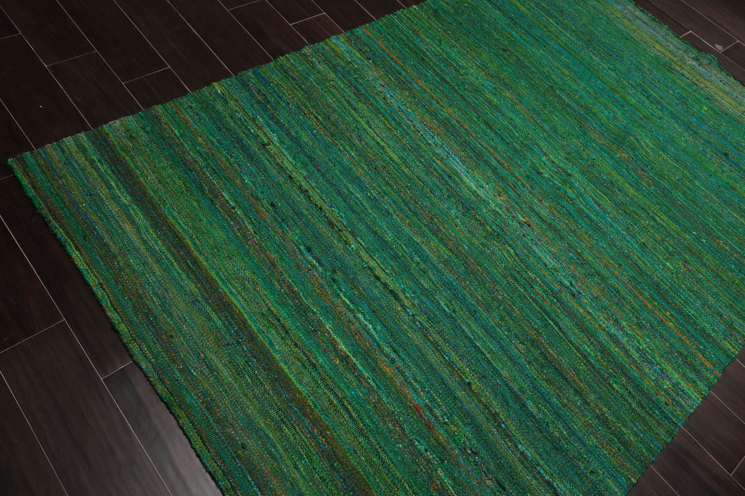 5x7 Emerald, Lime, Multi Color Hand Woven All-Over 100% Raw Silk Modern Oriental Rug