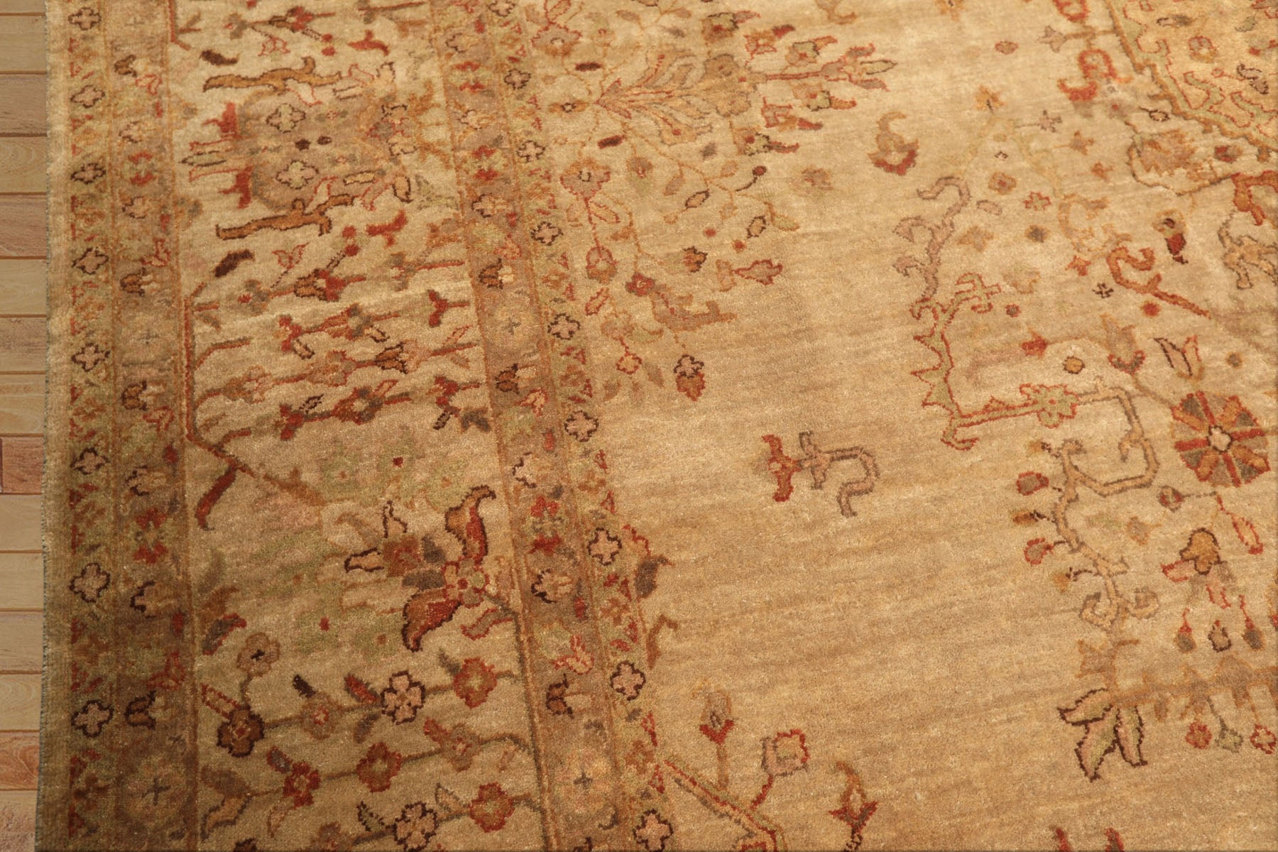 9x12 Beige, Tan, Gold Color Hand Knotted Agra Wool Traditional Oriental Rug