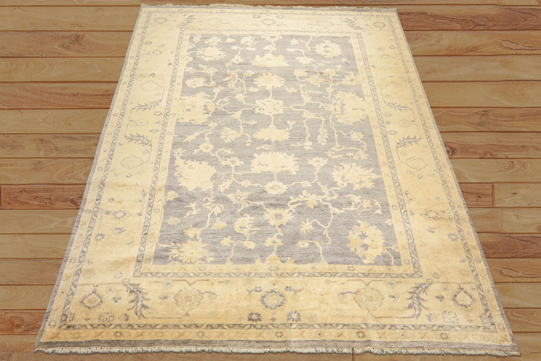 9x12 Gray, Ivory, Washed out Muted earth tones Color Hand Knotted Oushak New Zealand Wool Transitional Oriental Rug