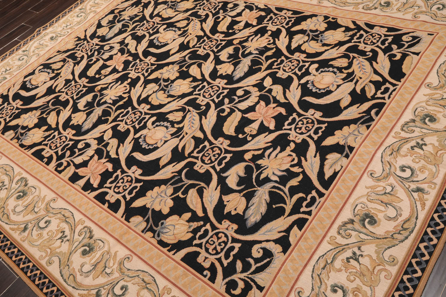 8x10 Black, Beige, Caramel Color Hand Woven All-Over 100% Wool Traditional Oriental Rug