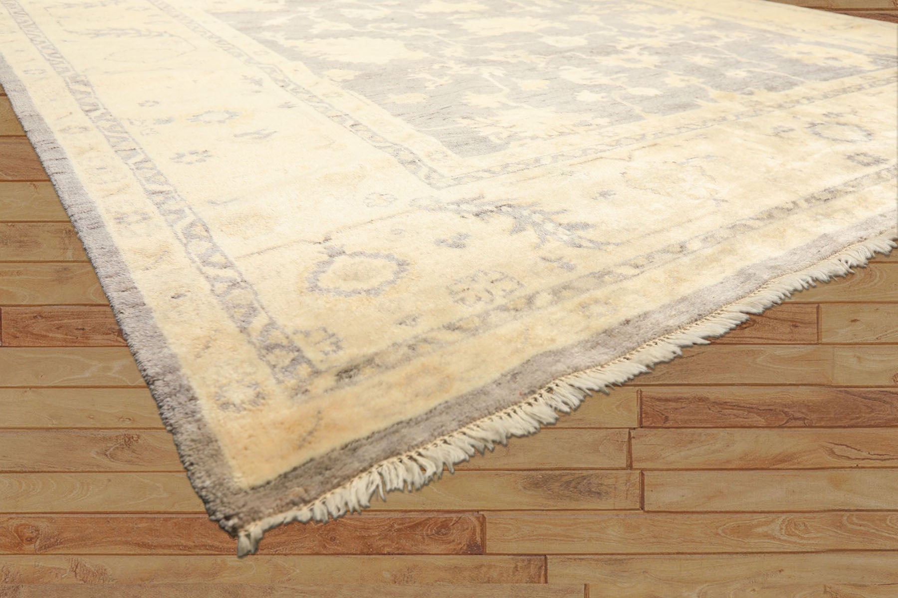 9x12 Gray, Ivory, Washed out Muted earth tones Color Hand Knotted Oushak New Zealand Wool Transitional Oriental Rug