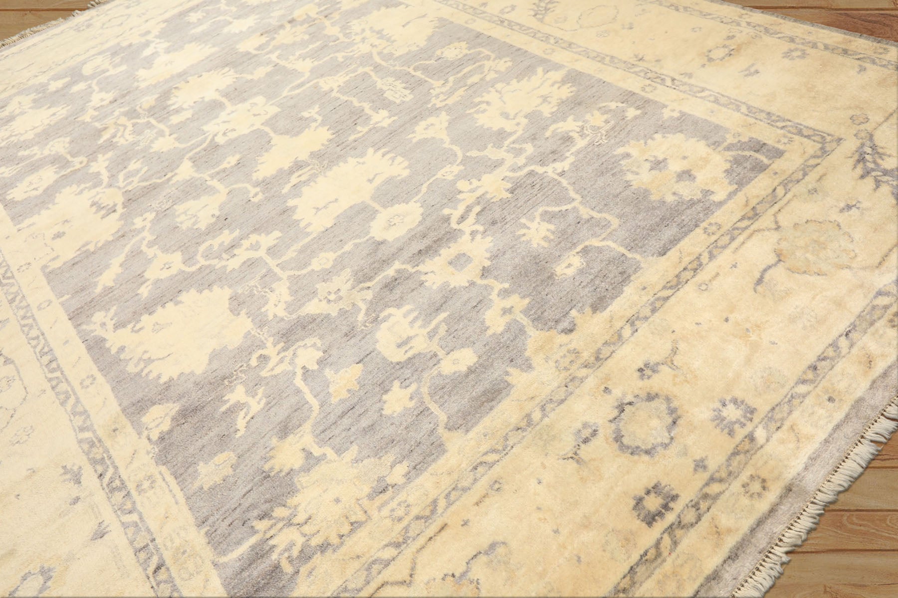 9x12 Gray, Ivory, Washed out Muted earth tones Color Hand Knotted Oushak New Zealand Wool Transitional Oriental Rug