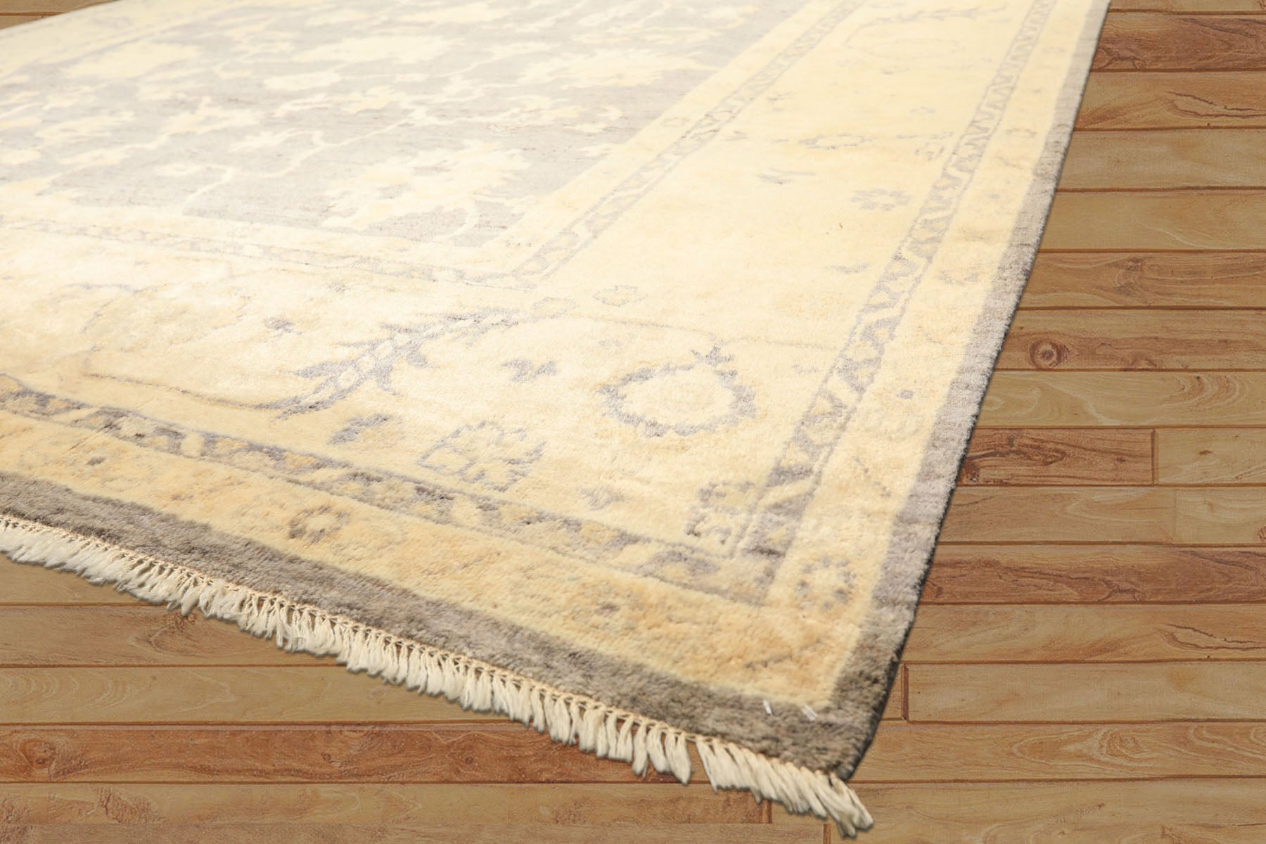 9x12 Gray, Ivory, Washed out Muted earth tones Color Hand Knotted Oushak New Zealand Wool Transitional Oriental Rug