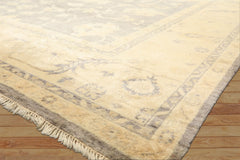 9x12 Gray, Ivory, Washed out Muted earth tones Color Hand Knotted Oushak New Zealand Wool Transitional Oriental Rug