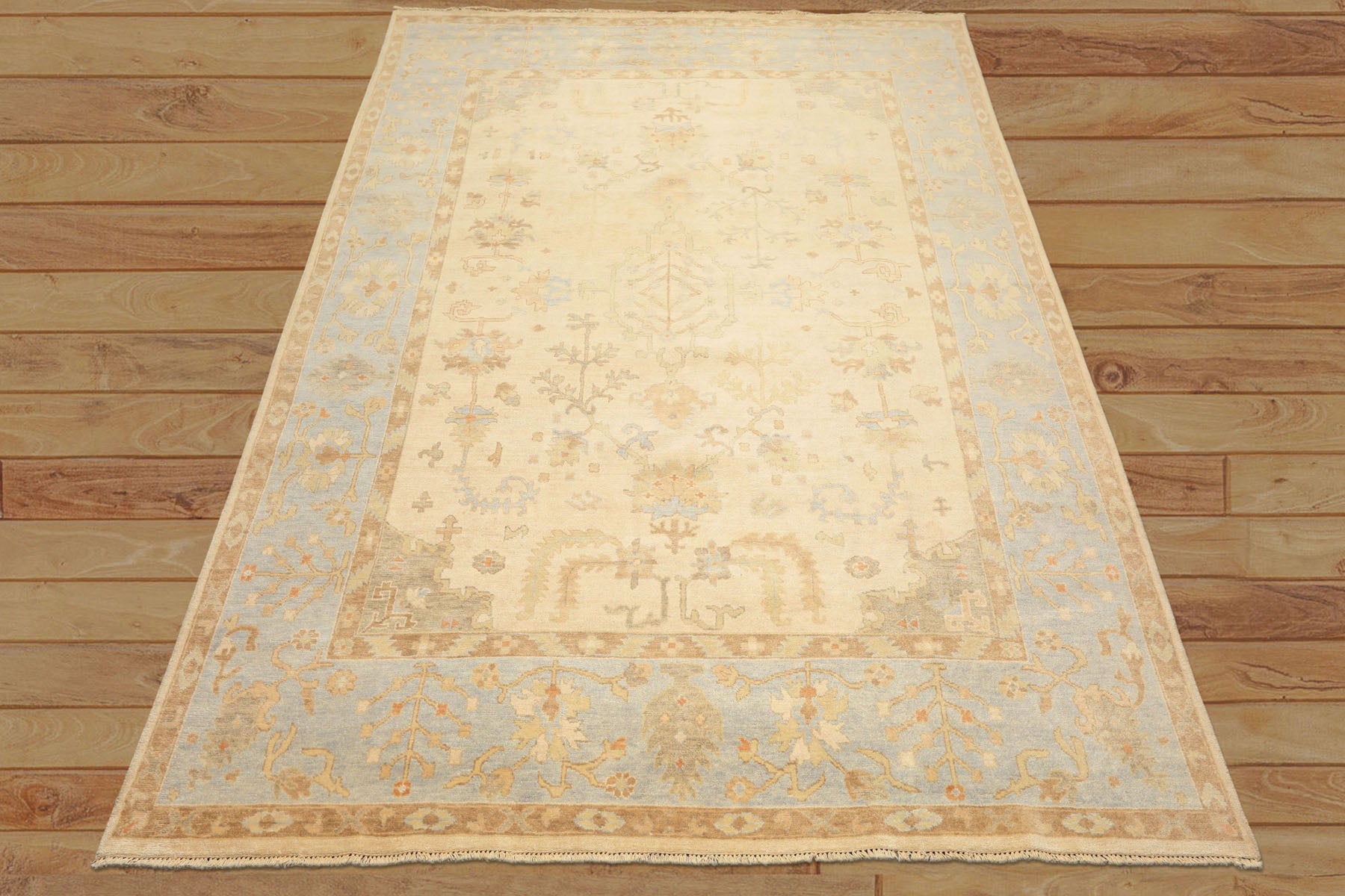 9x12 Ivory, Beige, Aqua Color Hand Knotted Oushak Wool Transitional Oriental Rug