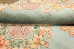 4x6 Celadon, Tan, Caramel Color Hand Knotted Chinese Art Deco Wool Traditional Oriental Rug