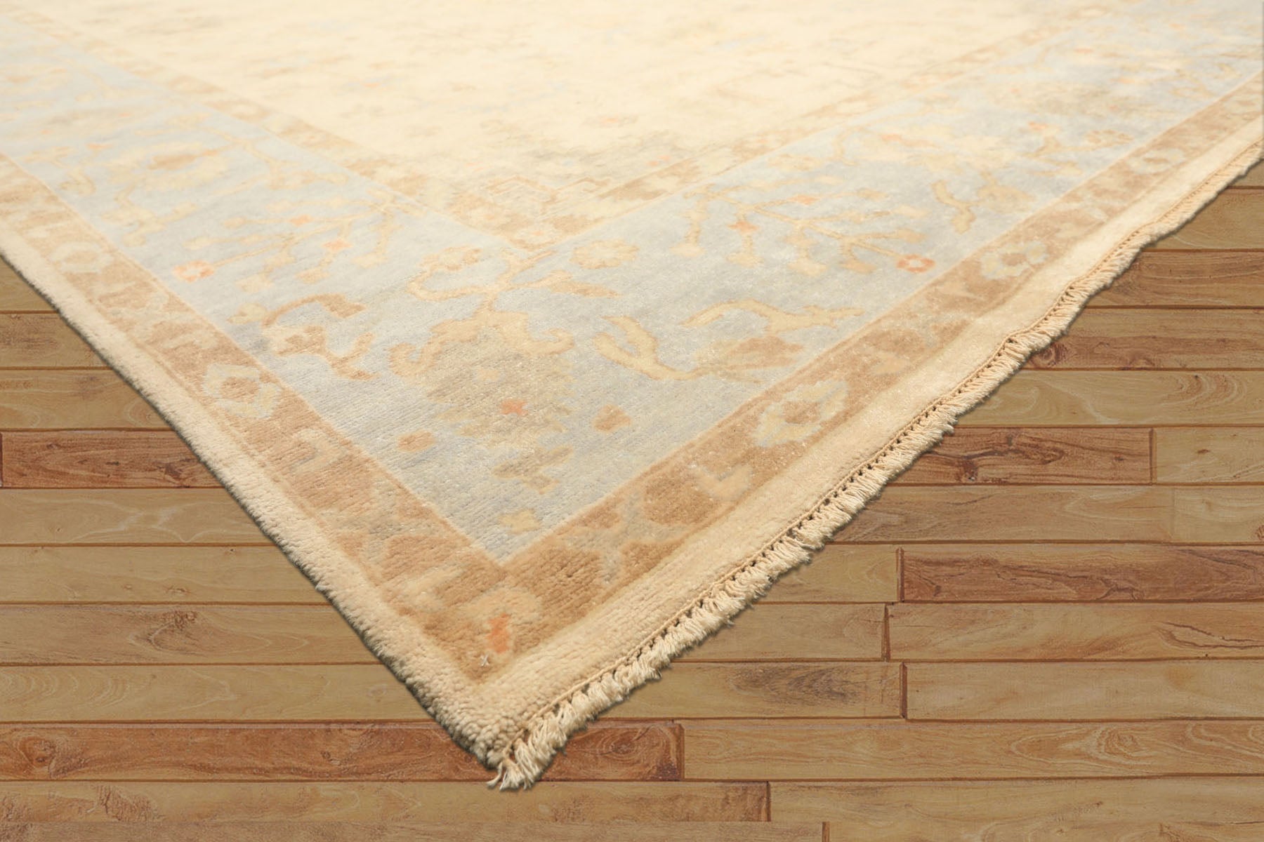9x12 Ivory, Beige, Aqua Color Hand Knotted Oushak Wool Transitional Oriental Rug