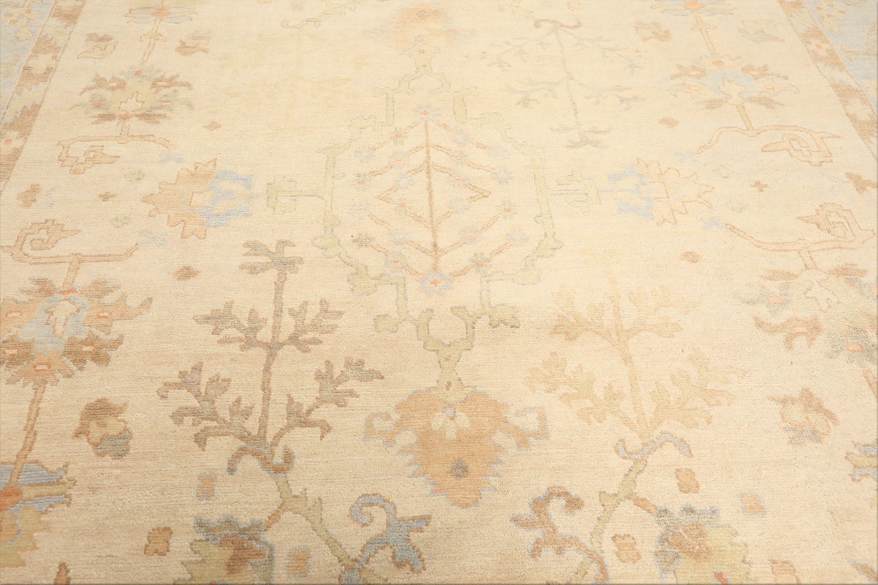 9x12 Ivory, Beige, Aqua Color Hand Knotted Oushak Wool Transitional Oriental Rug