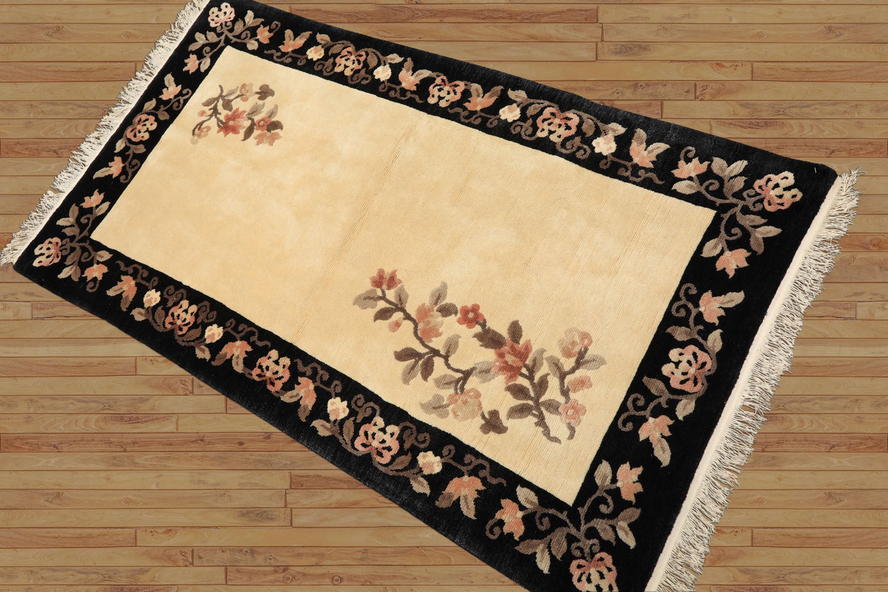3x5 Beige, Charcoal, Blush Color Hand Knotted Chinese Art Deco Wool Traditional Oriental Rug