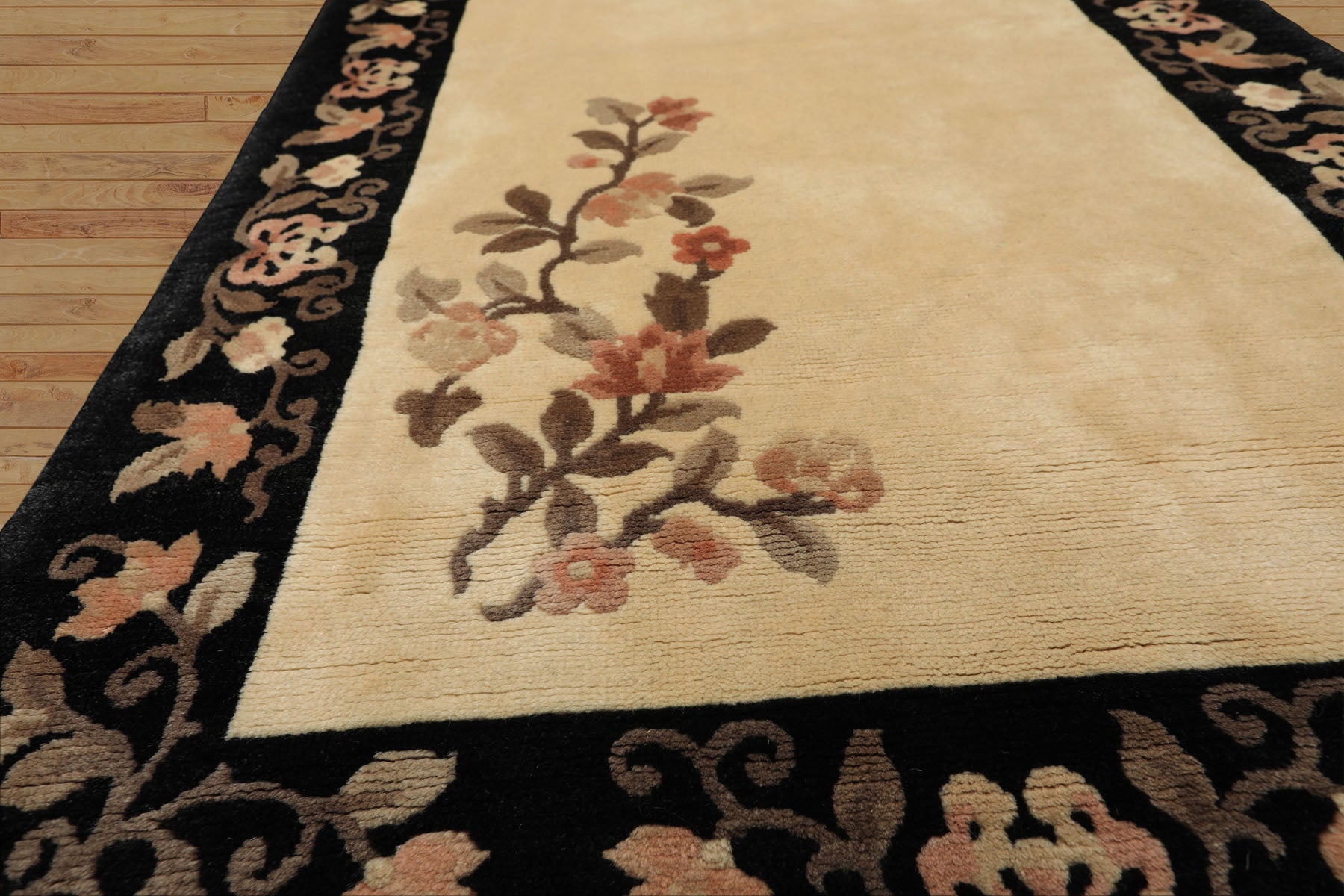 3x5 Beige, Charcoal, Blush Color Hand Knotted Chinese Art Deco Wool Traditional Oriental Rug