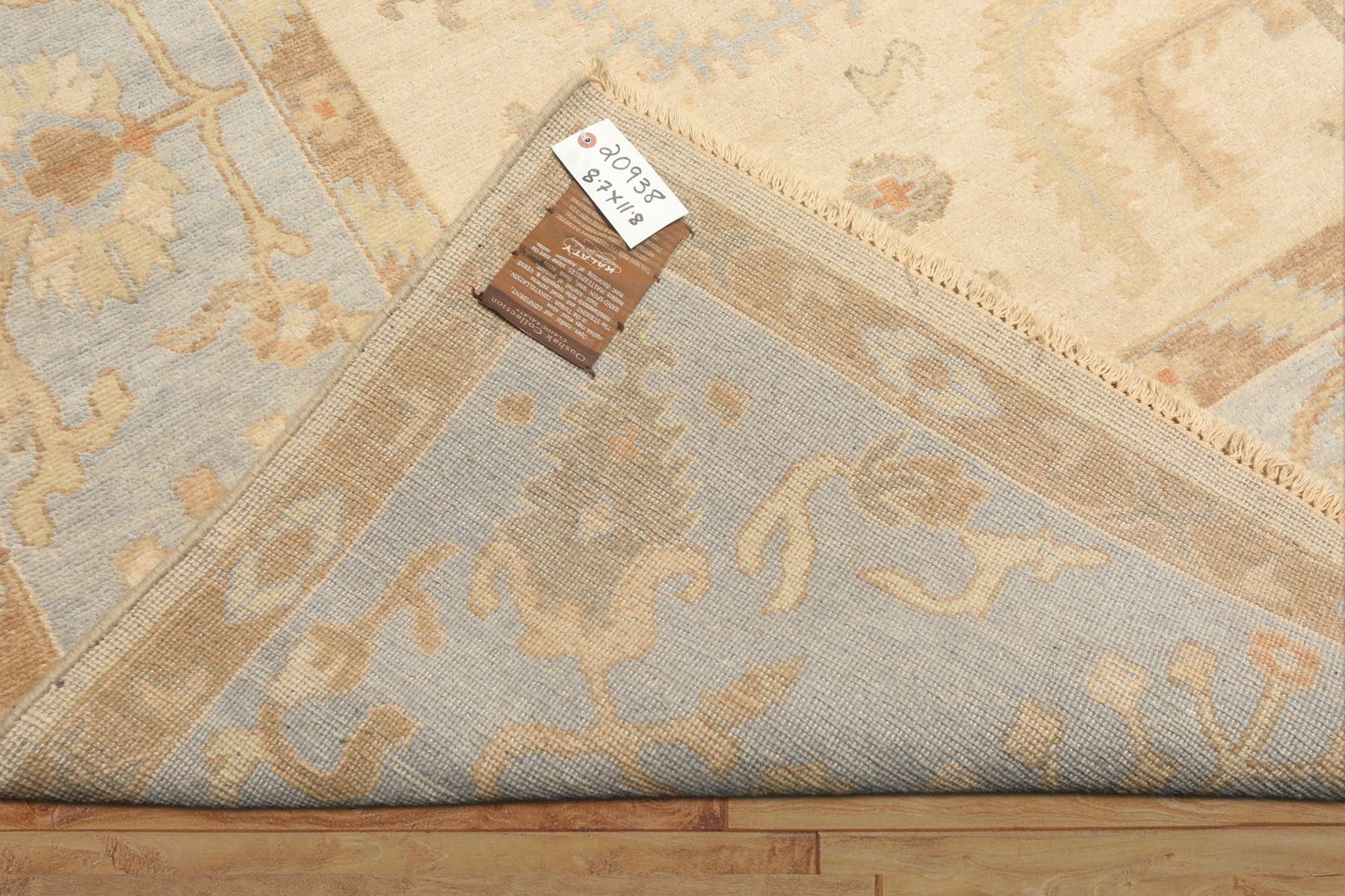 9x12 Ivory, Beige, Aqua Color Hand Knotted Oushak Wool Transitional Oriental Rug