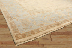 9x12 Ivory, Beige, Aqua Color Hand Knotted Oushak Wool Transitional Oriental Rug