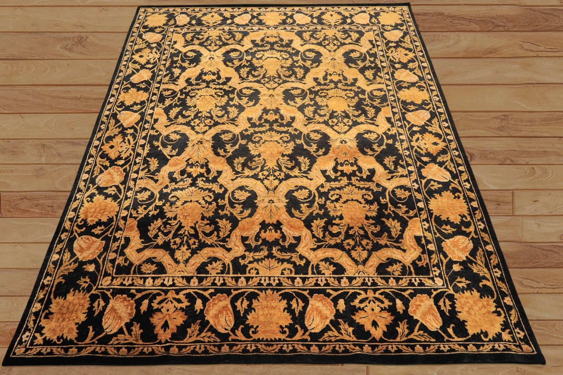 9x11 Black, Beige, Gold Color Hand Knotted Tibetan New Zealand Wool Transitional Oriental Rug