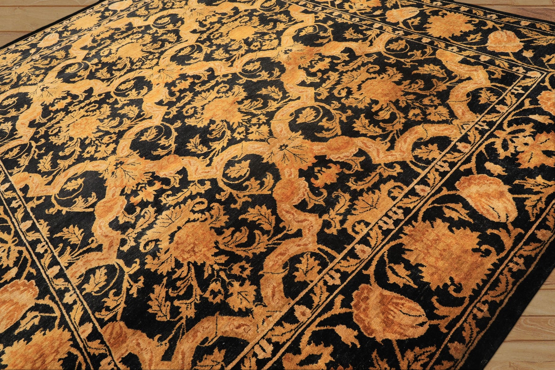 9x11 Black, Beige, Gold Color Hand Knotted Tibetan New Zealand Wool Transitional Oriental Rug