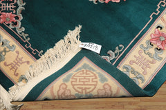4x6 Emerald, Ivory, Pink Color Hand Knotted Chinese Art Deco Wool Traditional Oriental Rug