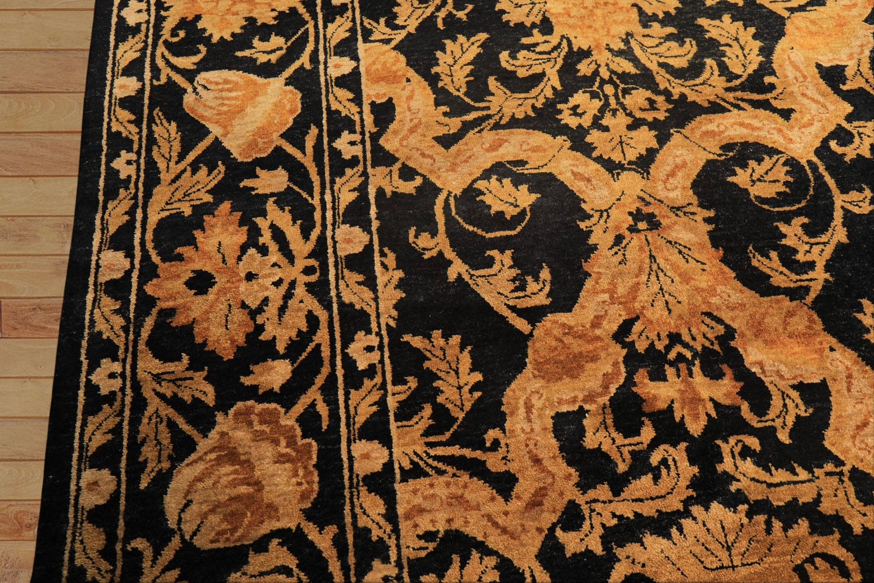 9x11 Black, Beige, Gold Color Hand Knotted Tibetan New Zealand Wool Transitional Oriental Rug