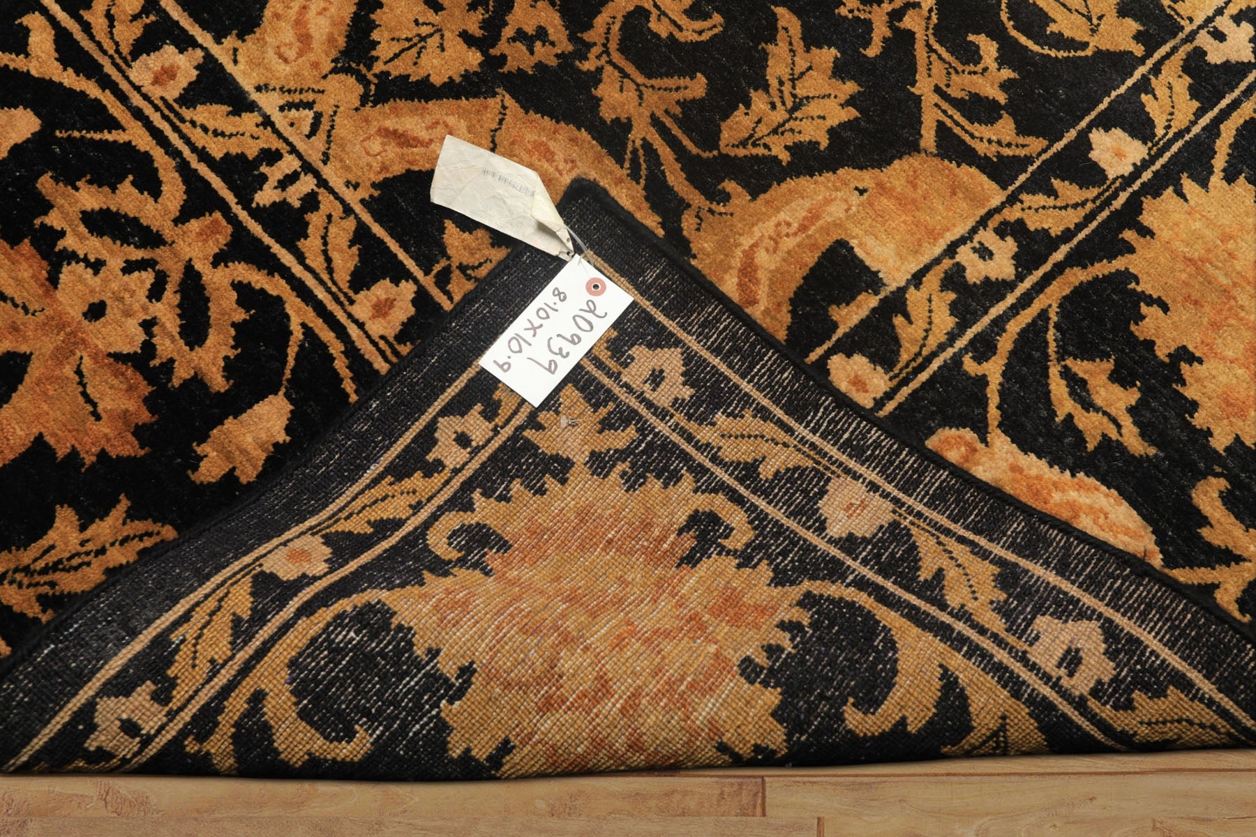 9x11 Black, Beige, Gold Color Hand Knotted Tibetan New Zealand Wool Transitional Oriental Rug