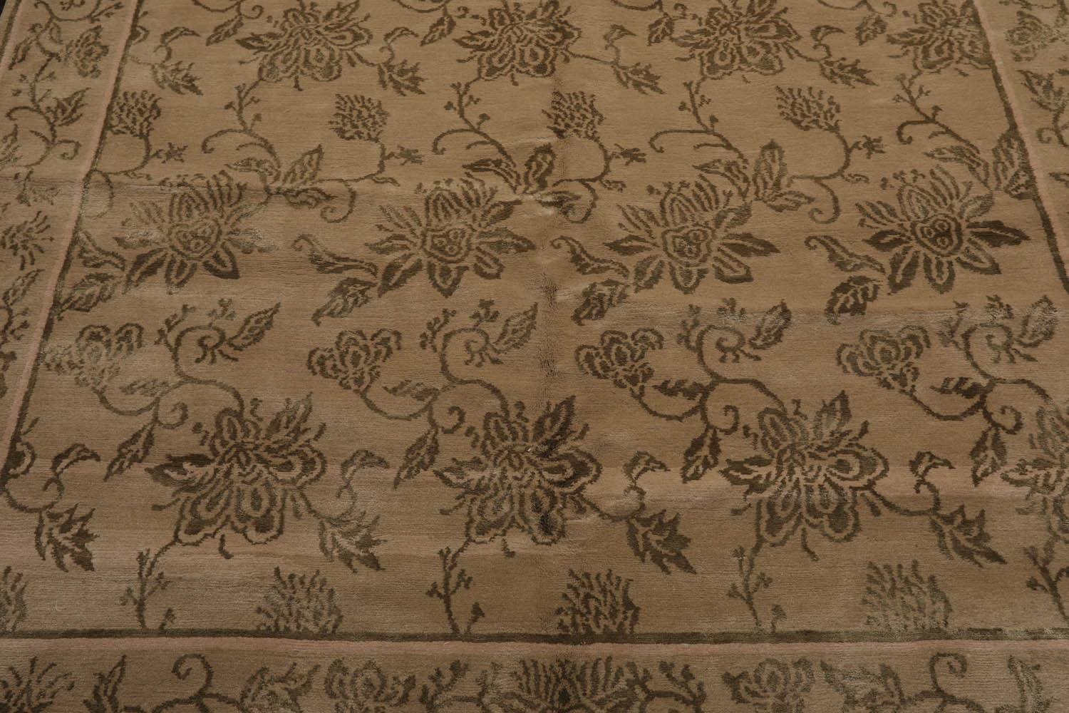 6x9 Tan, Moss, Color Hand Knotted All-Over Wool & Silk Transitional Oriental Rug