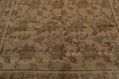 6x9 Tan, Moss, Color Hand Knotted All-Over Wool & Silk Transitional Oriental Rug