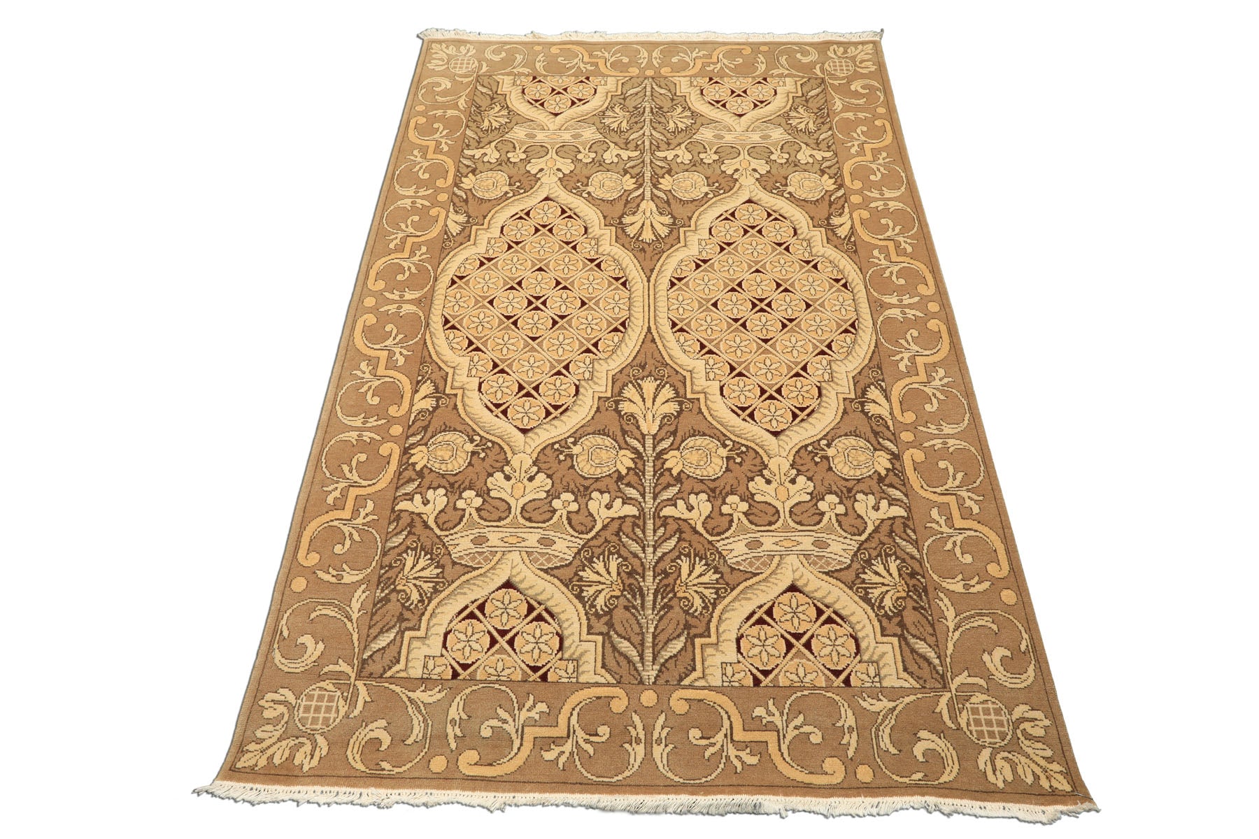 4x6 Moss, Beige, Light Gold Color Hand Knotted Art Deco Wool Arts & Crafts Oriental Rug