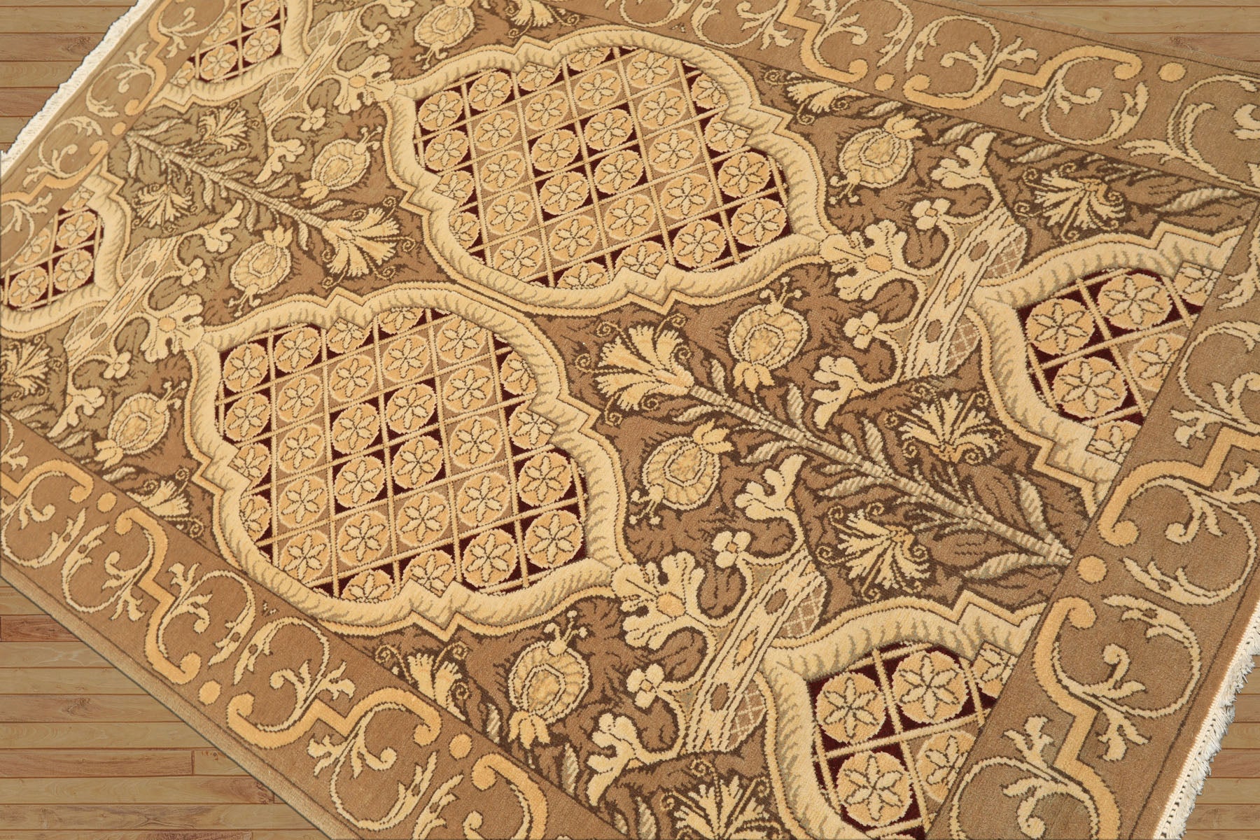 4x6 Moss, Beige, Light Gold Color Hand Knotted Art Deco Wool Arts & Crafts Oriental Rug