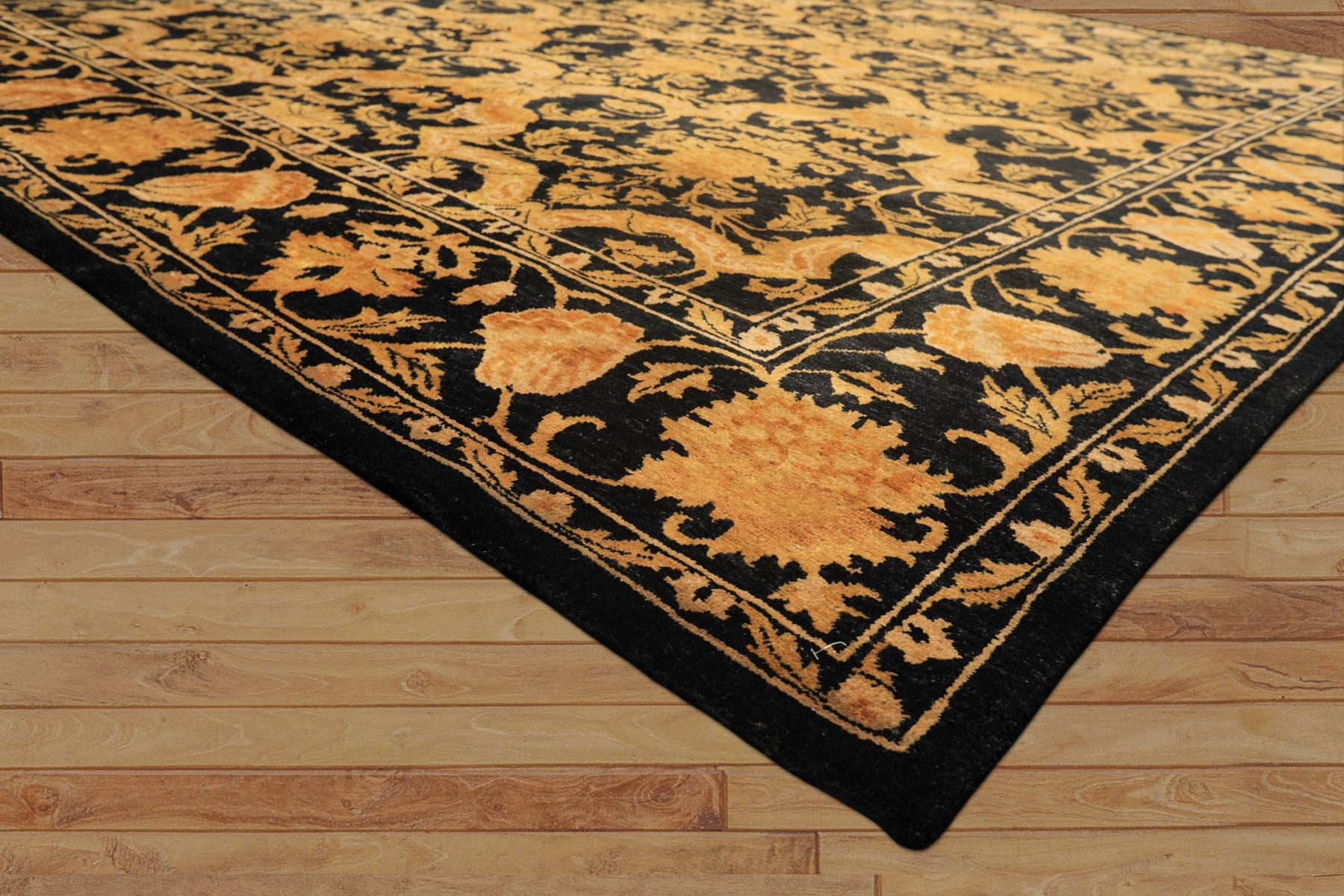 9x11 Black, Beige, Gold Color Hand Knotted Tibetan New Zealand Wool Transitional Oriental Rug