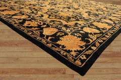 9x11 Black, Beige, Gold Color Hand Knotted Tibetan New Zealand Wool Transitional Oriental Rug