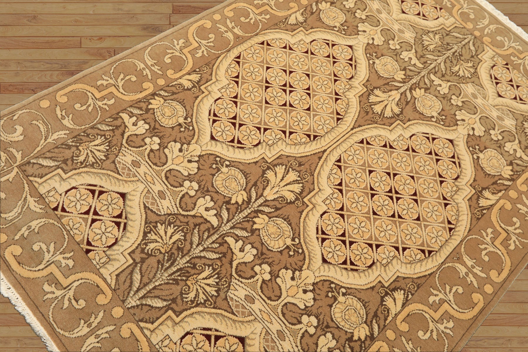 4x6 Moss, Beige, Light Gold Color Hand Knotted Art Deco Wool Arts & Crafts Oriental Rug