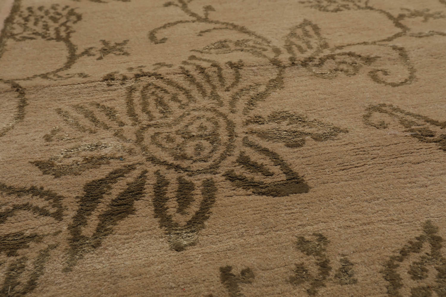 6x9 Tan, Moss, Color Hand Knotted All-Over Wool & Silk Transitional Oriental Rug