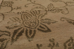 6x9 Tan, Moss, Color Hand Knotted All-Over Wool & Silk Transitional Oriental Rug