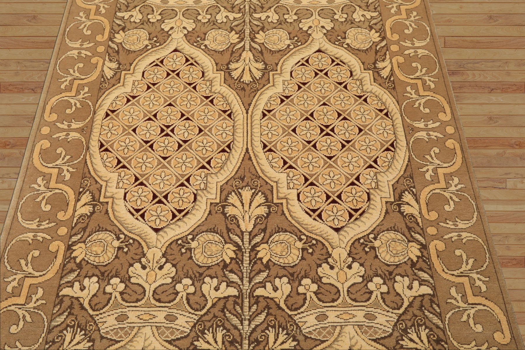 4x6 Moss, Beige, Light Gold Color Hand Knotted Art Deco Wool Arts & Crafts Oriental Rug