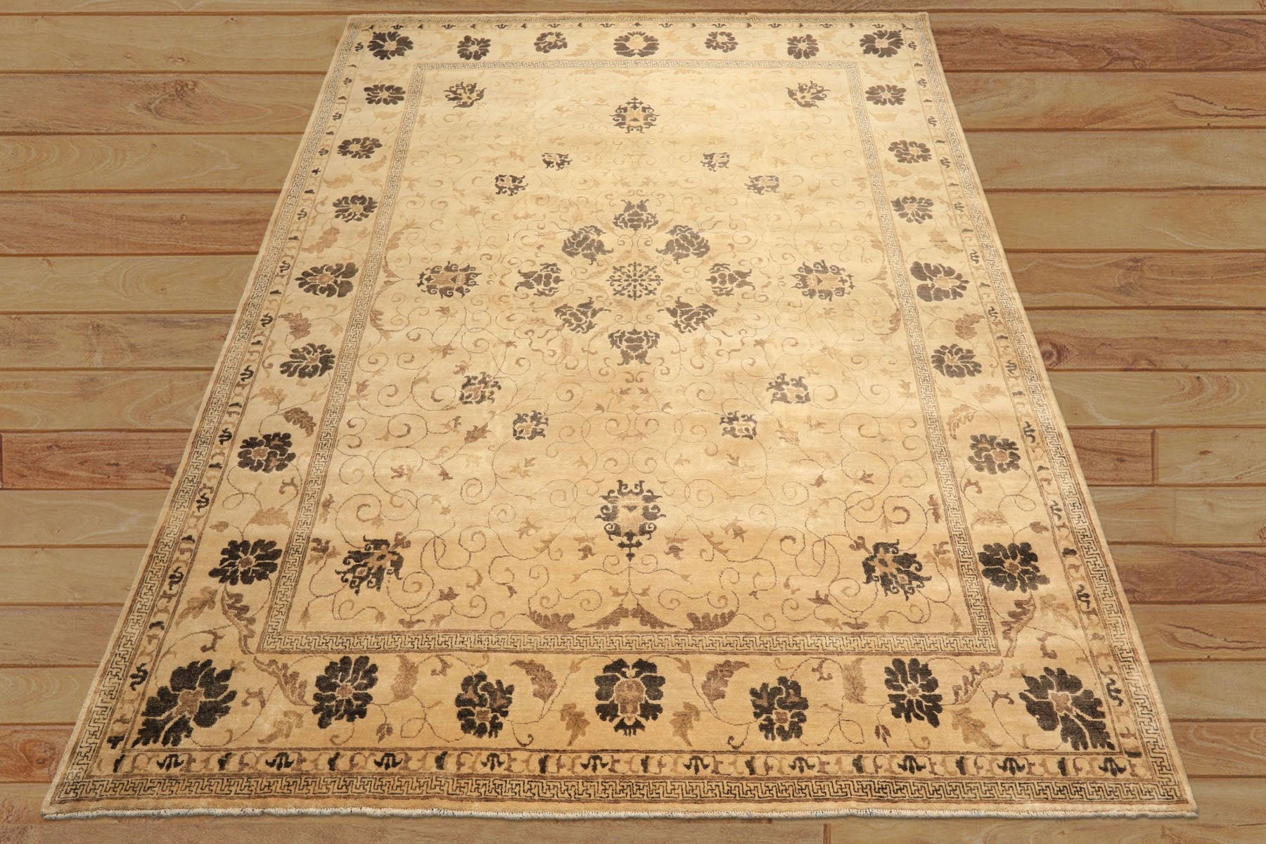 9x12 Beige, Brown, Chocolate Color Hand Knotted Oushak New Zealand Wool Transitional Oriental Rug