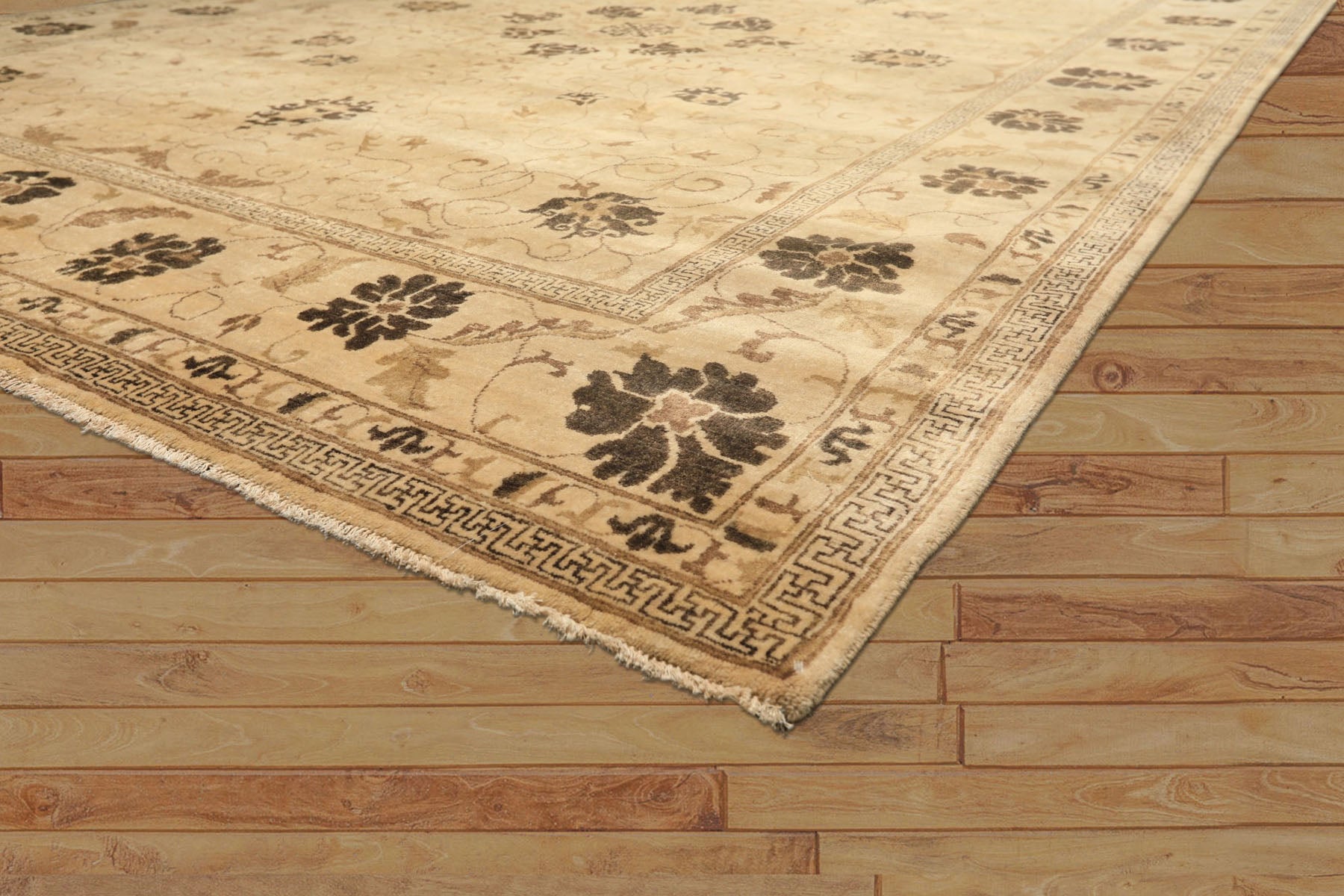 9x12 Beige, Brown, Chocolate Color Hand Knotted Oushak New Zealand Wool Transitional Oriental Rug