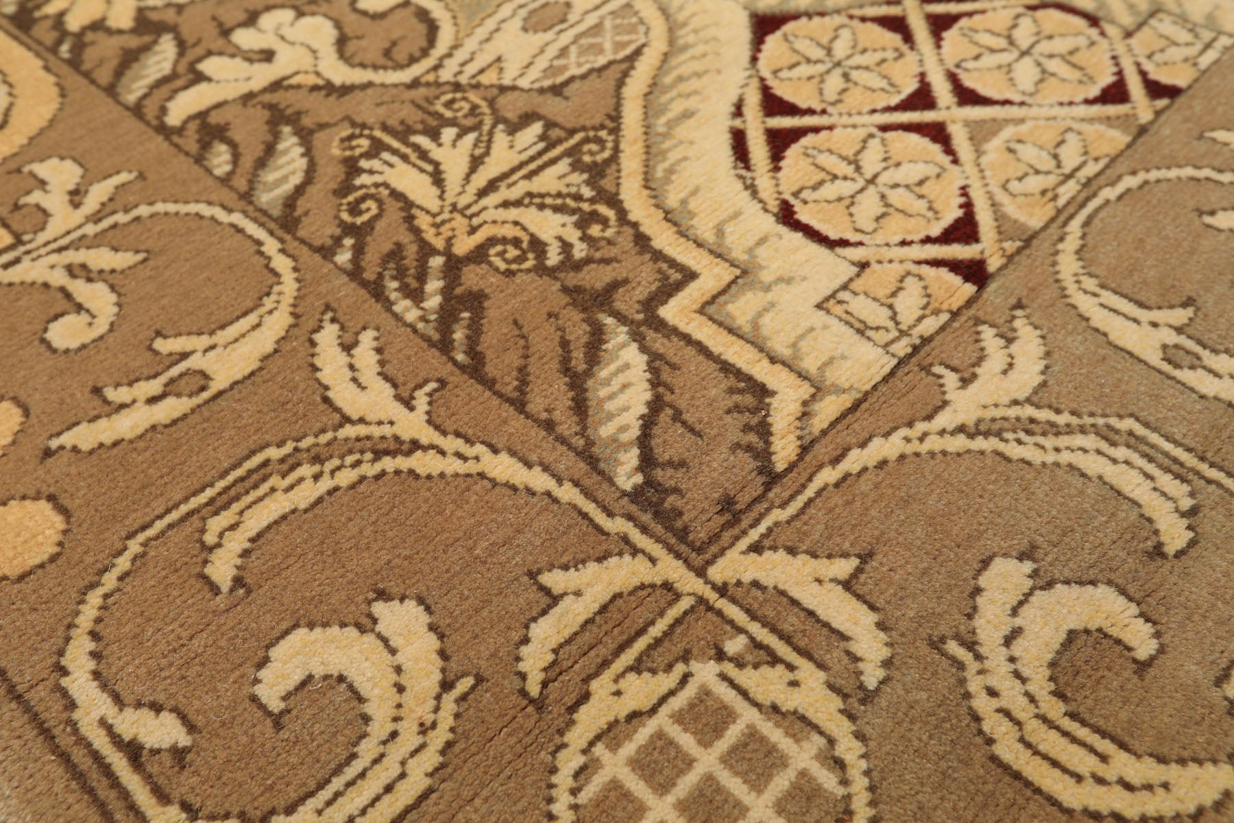 4x6 Moss, Beige, Light Gold Color Hand Knotted Art Deco Wool Arts & Crafts Oriental Rug