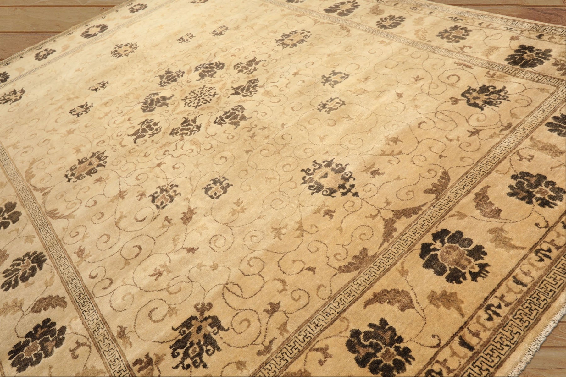 9x12 Beige, Brown, Chocolate Color Hand Knotted Oushak New Zealand Wool Transitional Oriental Rug
