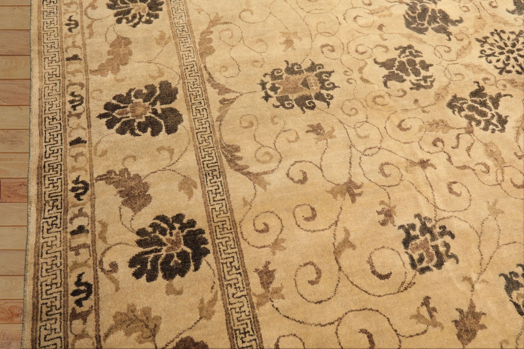9x12 Beige, Brown, Chocolate Color Hand Knotted Oushak New Zealand Wool Transitional Oriental Rug