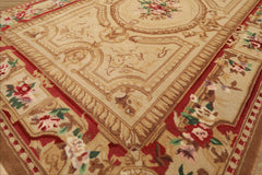 4x6 Beige, Brown, Rose Color Hand Knotted French Aubusson Savonnerie Wool Traditional Oriental Rug